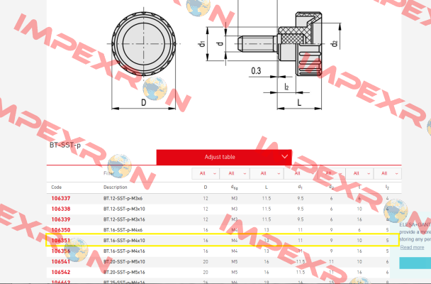 P/N: 106351 Type: BT.16-SST-p-M4x10 (pack 1x25 pcs)  Elesa Ganter