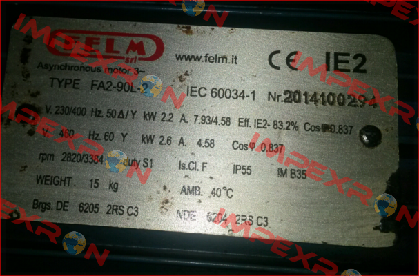 2014100294 - obsolete, replaced by - 2,2 kW, 2P, 230/400V/50Hz, IP55/IC411, F/B, IM B35, AL, IE2   Felm